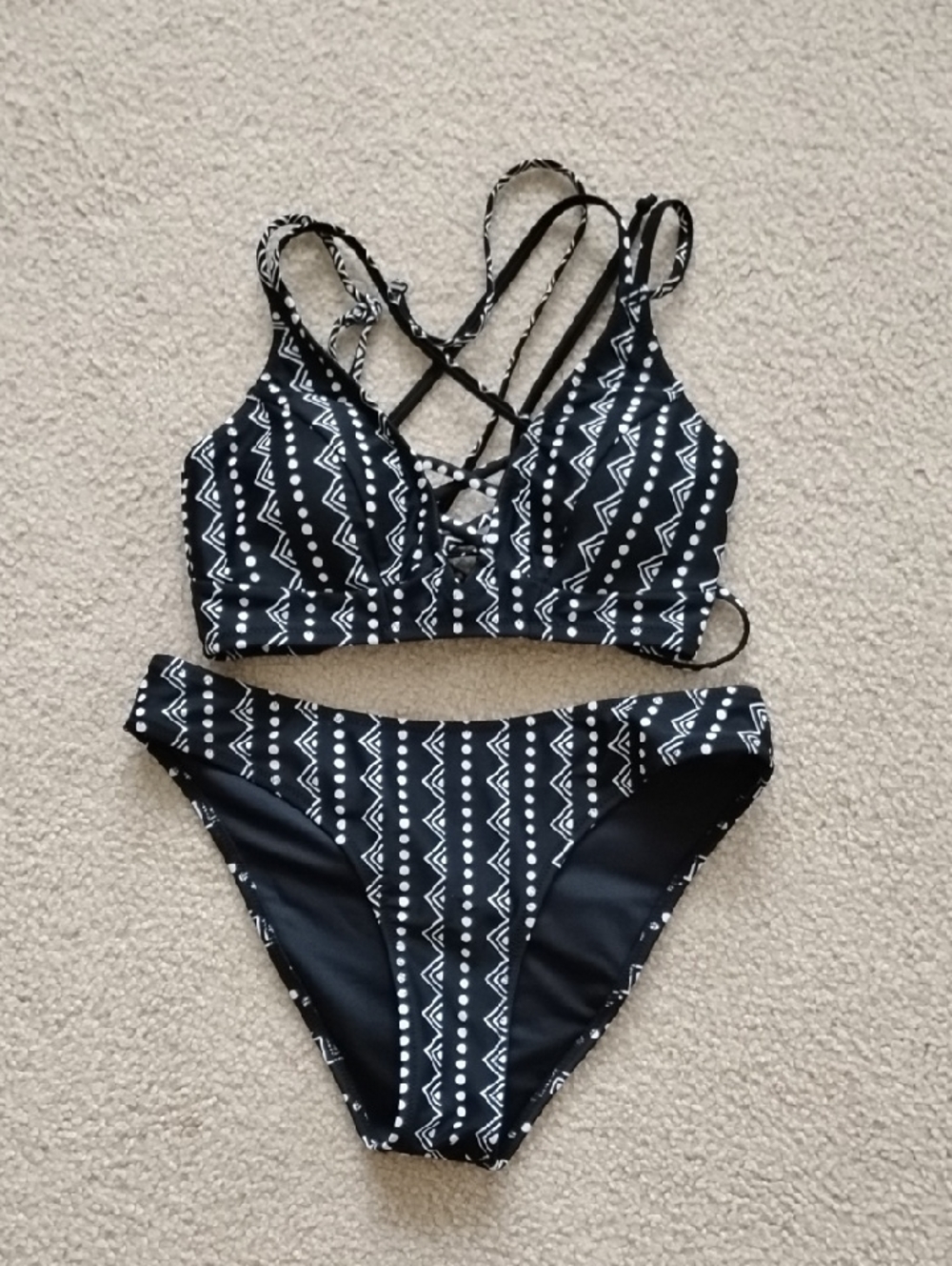 Black & White Geometric Strappy Bikini Set